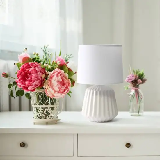 Simple Designs 11.3" Petite Off White Pleated Base Table Lamp {5}
