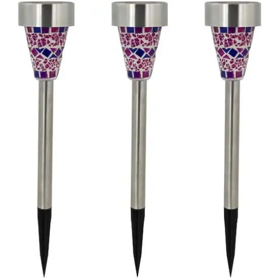 15.5" Purple Mosaic Stained Glass Solar Powered LED Pathway Markers {1}