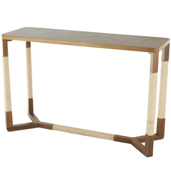 47.25" Brown Wooden Living Room Console Table with Rope Wrapped Frame {1}