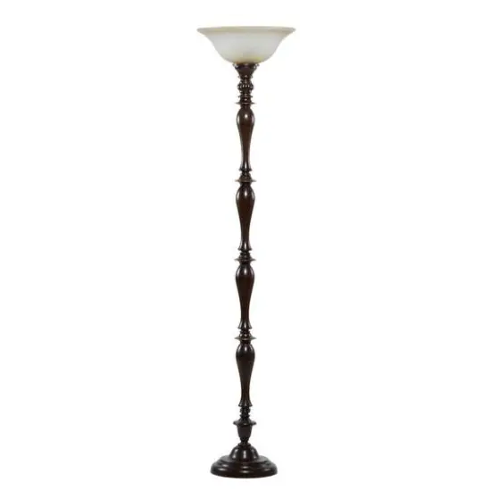 Brown Tempered Glass and Polystone Traditional Torchiere Floor Lamp, 72" x 16" x 16" {3}