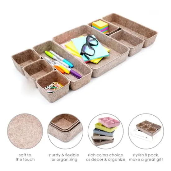 Welaxy Felt 8 Piece Drawer Organizer Tray Set Sandstone {4}