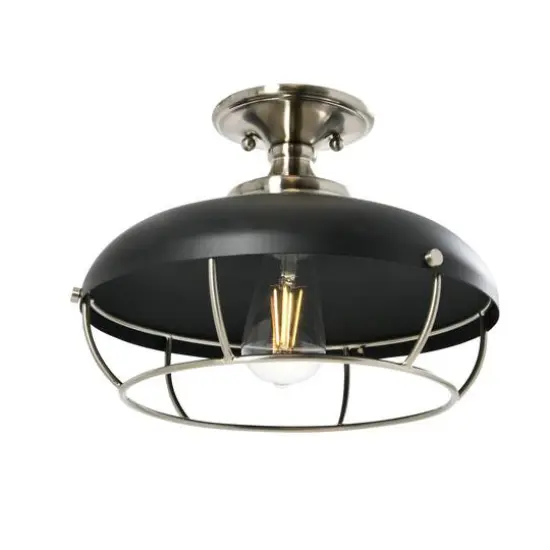 Hello Honey&reg; 13" Wide Caged Dome Metal Semi-Flush Mount Ceiling Light Brushed Nickel and Matte Black {9}