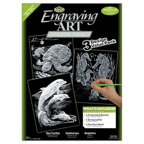 Royal & Langnickel&reg; Engraving Art&trade; Turtle, Sea Horse & Dolphins Silver Foil Value Pack Kit {1}