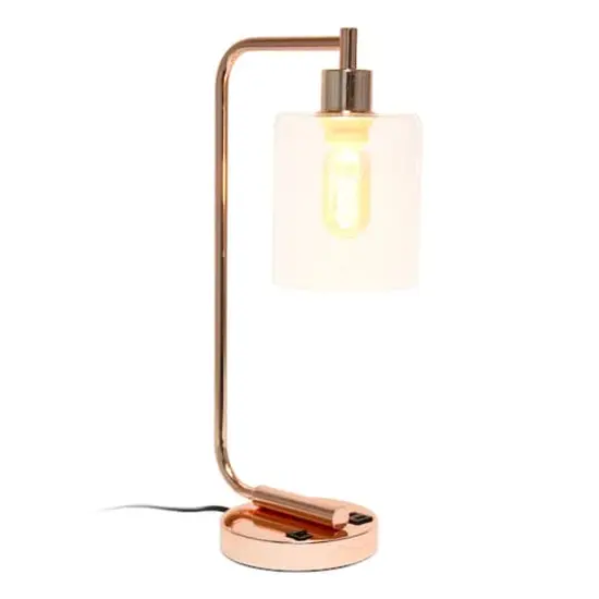 Lalia Home Iron Desk Lamp with USB Port and Glass Shade Rose Gold {5}