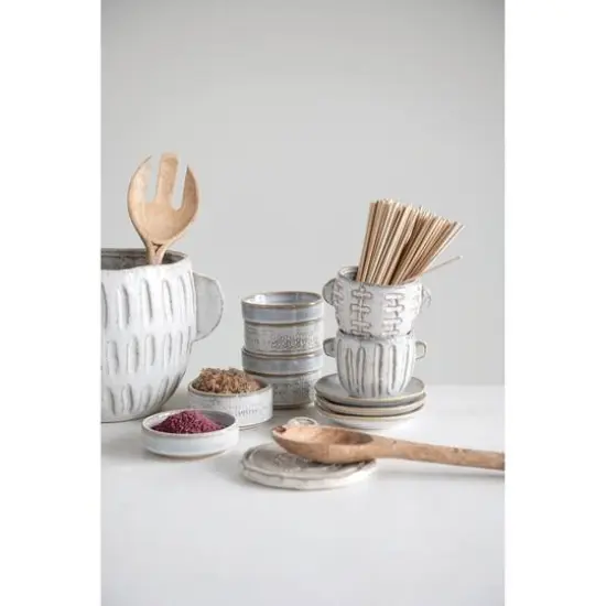 6.5" Glazed Embossed Stoneware Planter  {4}