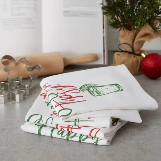 DII&reg; Assorted Tipsy Glitzy Christmas Dishtowel Set {4}