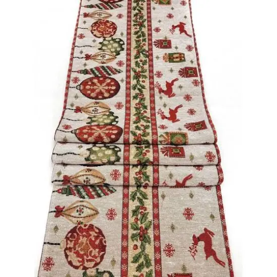 Wizardi 13.75" x 67" Christmas Table Runner with Holiday Icons {6}