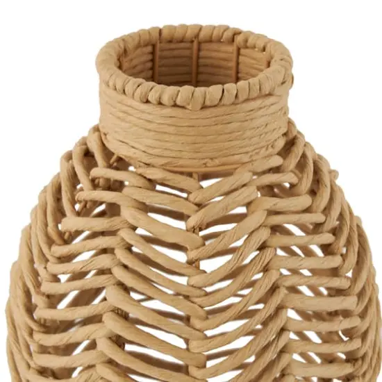 18" Brown Jute Chevron Woven Vase {5}