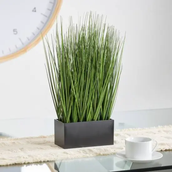 18" Onion Grass Artificial Plant with Black Rectangular Pot {3}