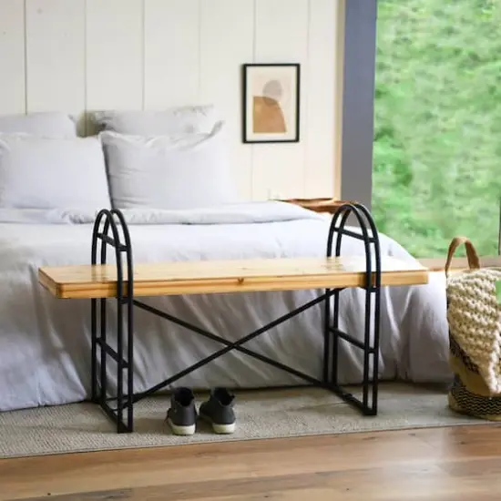 Hello Honey&reg; 48" Light Brown Driftwood & Black Iron Bench {3}