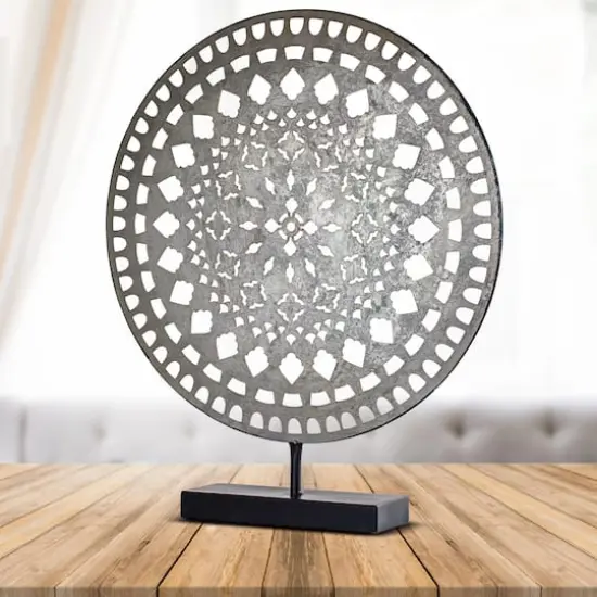 19" Silver Rustic Metal Medallion Sculpture {3}