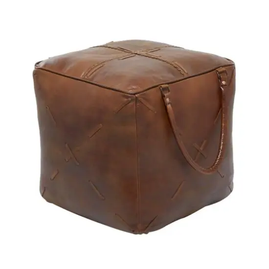 19" Brown Leather Rustic Stool {6}
