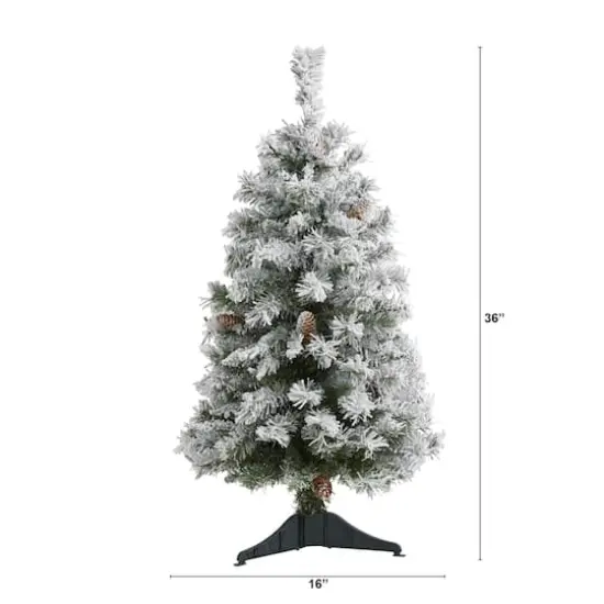 3ft. Unlit Flocked White River Mountain Pine & Pinecones Artificial Christmas Tree {3}