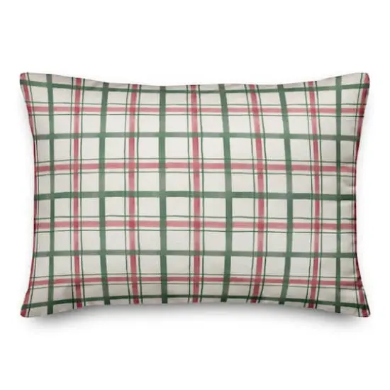 Watercolor Red Green Check Throw Pillow {1}