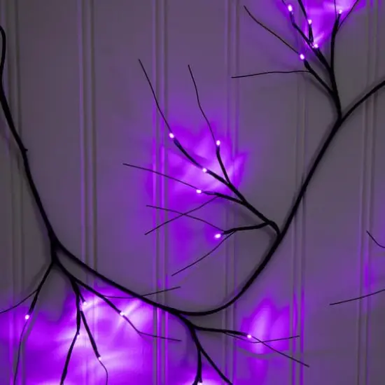 6.5ft. Pre-Lit Artificial Halloween Black Twig Garland with 48 Purple LED Lights {5}
