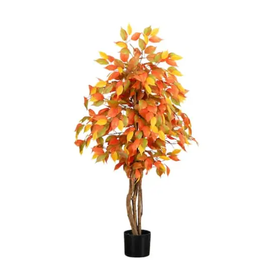 3ft. Orange & Yellow Autumn Ficus Artificial Potted Tree {1}