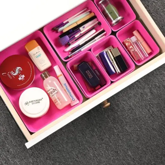 Welaxy Felt 7 Piece Drawer Organizer Tray Set Hot Pink {9}