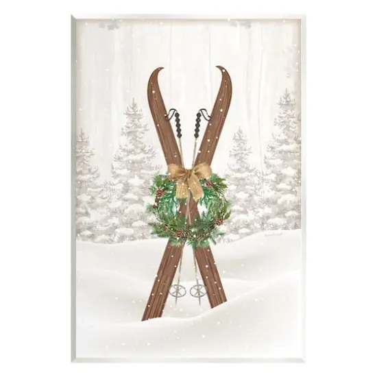 Stupell Industries Winter Skis Holiday Wreath Wall Plaque Art {1}