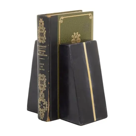 CosmoLiving by Cosmopolitan Set of 2" Black Marble Glam Bookends, 6" x 2" x 3" {4}