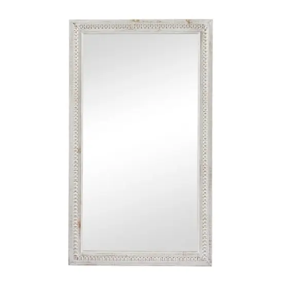 White Wood Carved Beaded Wall Mirror 28" x 1" x 48" {1}