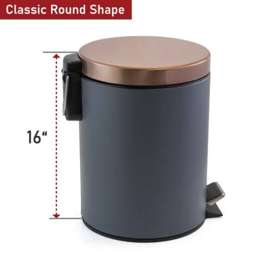 Elama 12 Liter Stylish Grey and Copper Soft Pedal Trash Bin {6}