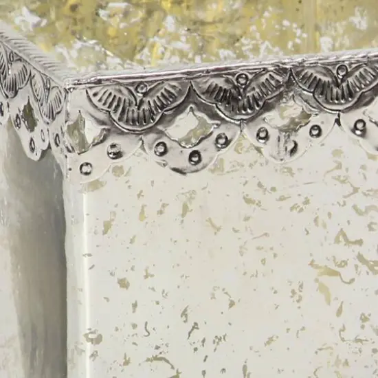 Set of 2 White Glass Glam Candle Holder, 6", 8" {6}