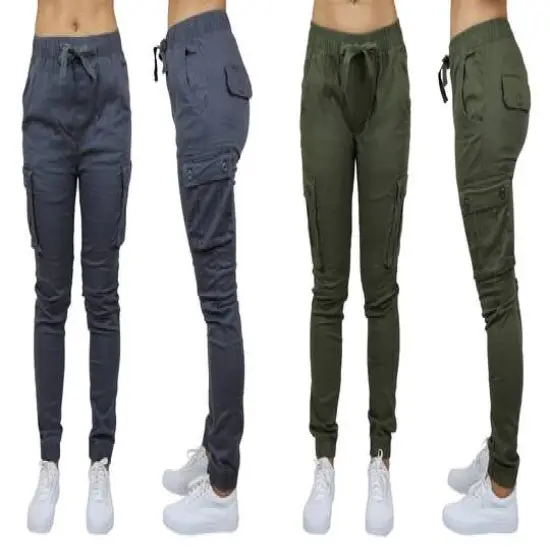 Galaxy By Harvic Loose Fit Cotton Stretch Twill Women's Cargo Joggers 2 Pack Grey/Olive {1}