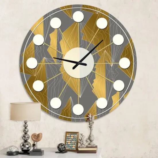 Designart 'Golden Polygon Pattern Mid-Century Modern Wall Clock {1}