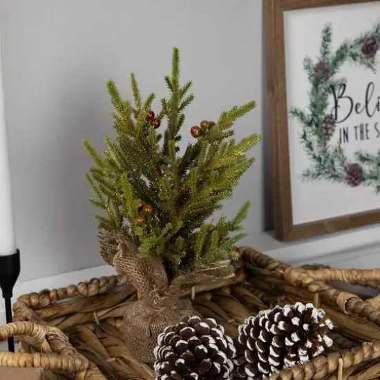 12" Unlit Pine with Berries Artificial Christmas Tree in Burlap Base {3}