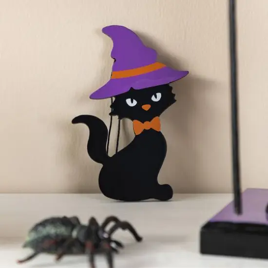 Glitzhome&reg; 18.5"H Halloween Wooden Witch Nutcracker with Witch Cat Ornament {7}