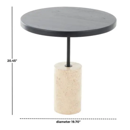 20.5" Black Wood Accent Table with Ivory Marble Base {8}
