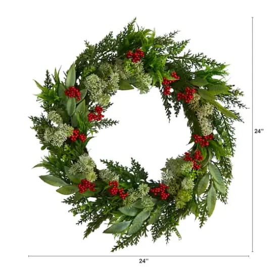 24" Cedar, Eucalyptus & Berries Christmas Wreath {3}