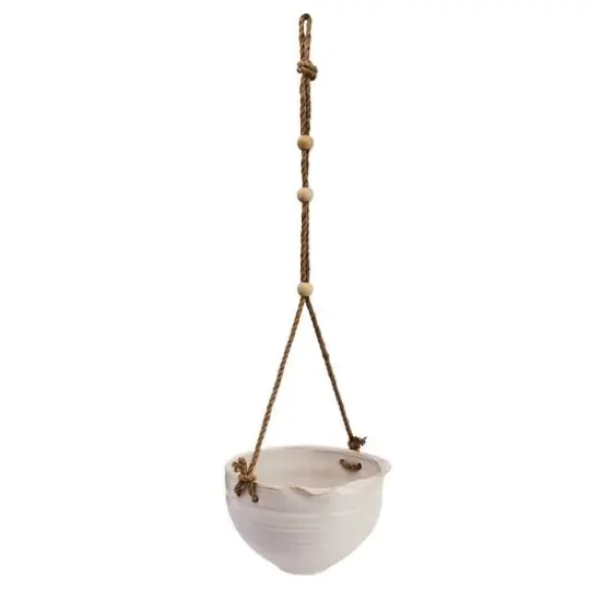 Hello Honey&reg; 7.5" Hanging Stoneware Planter with Wood Beaded Rope {1}