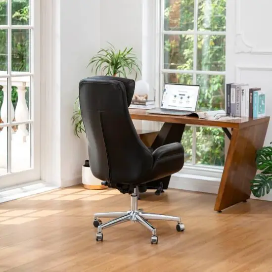 Glitzhome&reg; Mid-Century Modern Faux Leather Adjustable High Back Swivel Office Chair Black {6}