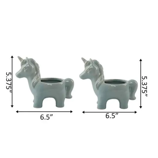 Flora Bunda Teal Ceramic Unicorn Pot Set {3}