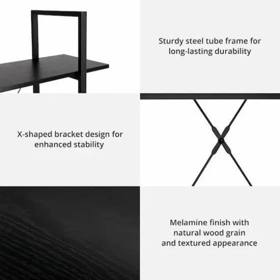 Glitzhome&reg; 41.5" Black Modern Industry 3-Tier Bookcase {5}