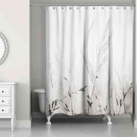 Black and White Field Grasses 71" x 74" Shower Curtain {1}