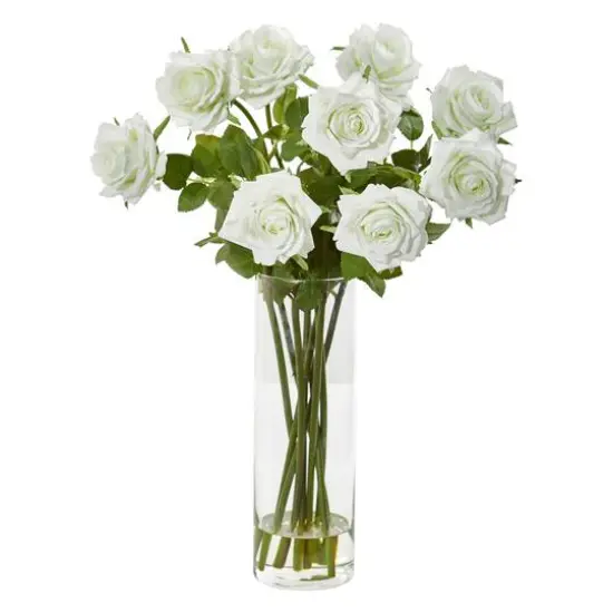 Rose Arrangement In Cylinder Vase Cream {1}