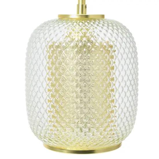 Hello Honey&reg; Clear & Gold Embossed Glass Shade Pendant Lamp with Brass Accents {7}