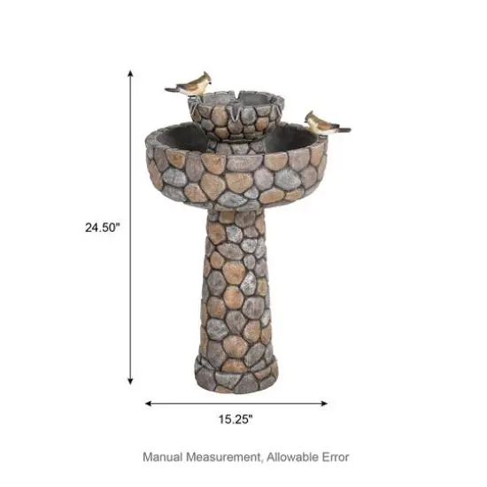 Glitzhome&reg; 2ft. 2-Tier Stone-Like Outdoor Birdbath Fountain {9}