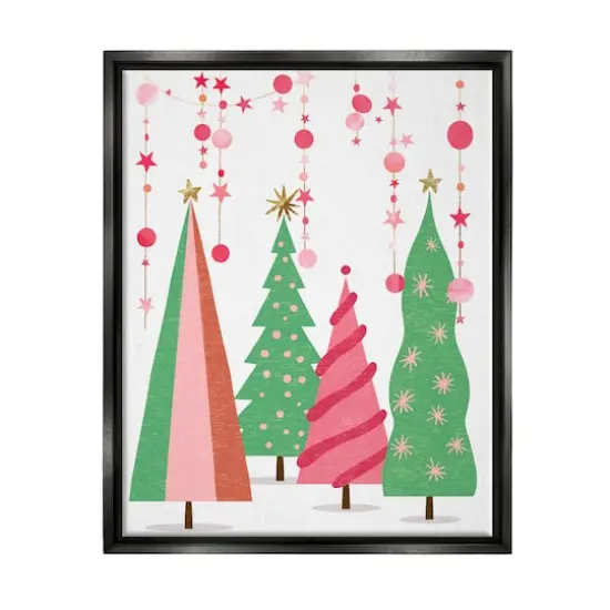 Stupell Industries Pink & Green Christmas Trees Framed Floater Canvas Wall Art Black {1}