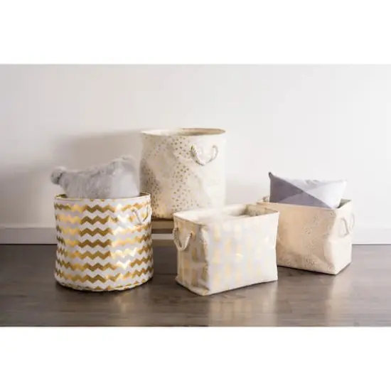 Medium Polyester Rectangle Bin With Gold Dots White {4}