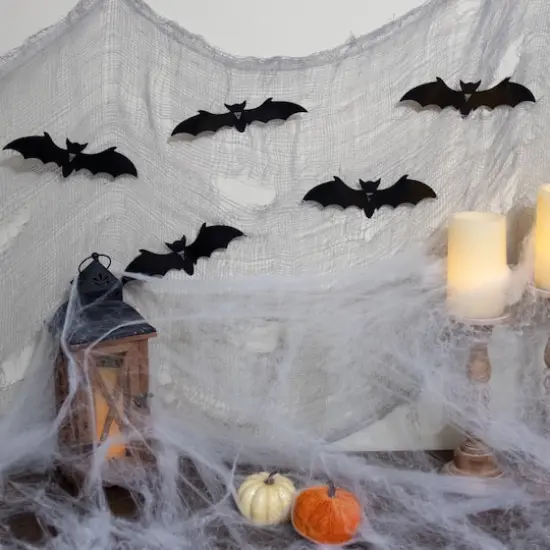 9.75ft. Gray Gauze and Bats Halloween Decoration Kit {3}