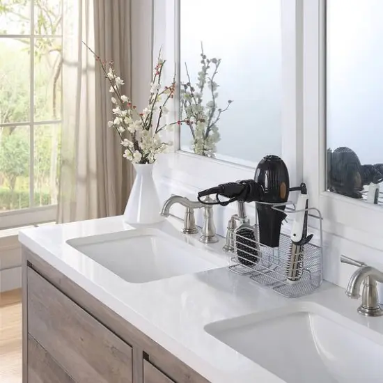 SunnyPoint 3-Compartment Metal Hair Care Storage Basket Silver {3}