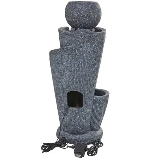 35" Dark Gray Fiberglass 3-Tier Fountain with LED Light {6}