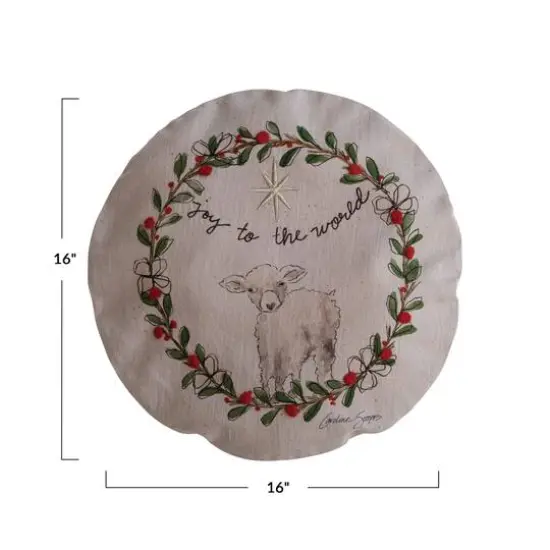 Hello Honey&reg; 16" Joy To The World Round Cotton Chambray Printed Pillow {5}