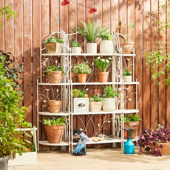 Glitzhome&reg; 4ft. Metal 4-Tiered Corner Shelf Stand White {4}