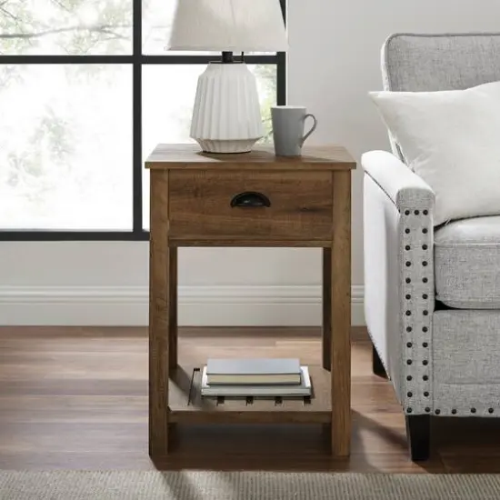Walker Edison 18" Reclaimed Barnwood Country Drawer Side Table {3}