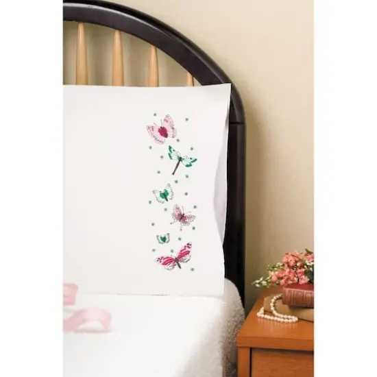 Tobin Beautiful Butterflies Stamped For Embroidery Pillowcase Set {1}