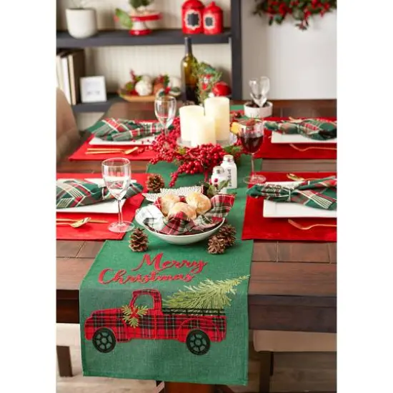 DII&reg; 70" Green Merry Christmas Truck Embroidered Table Runner {5}